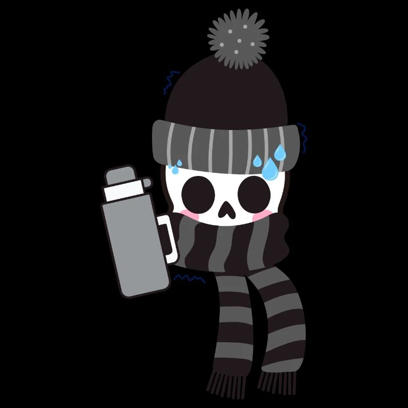 Skeleton with bottle shivering and sweating