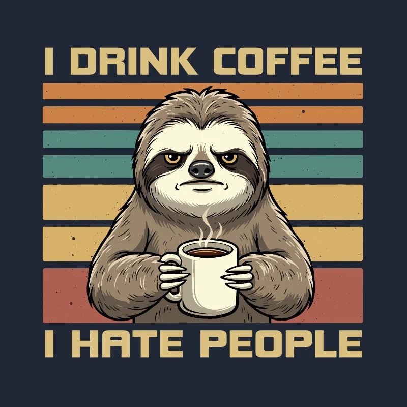 Grumpy Funny Sloth Drink Coffee and Hate People