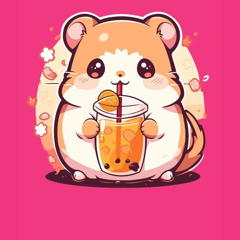 Kawaii Hamster Drinks Boba Bubble Tea Chibi
