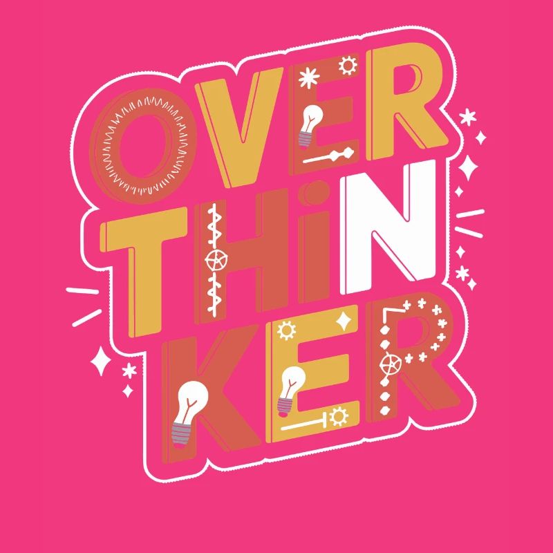 Creative overthinker design with light bulbs and