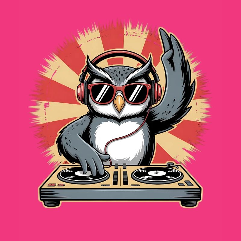 DJ Eule mit Turntables