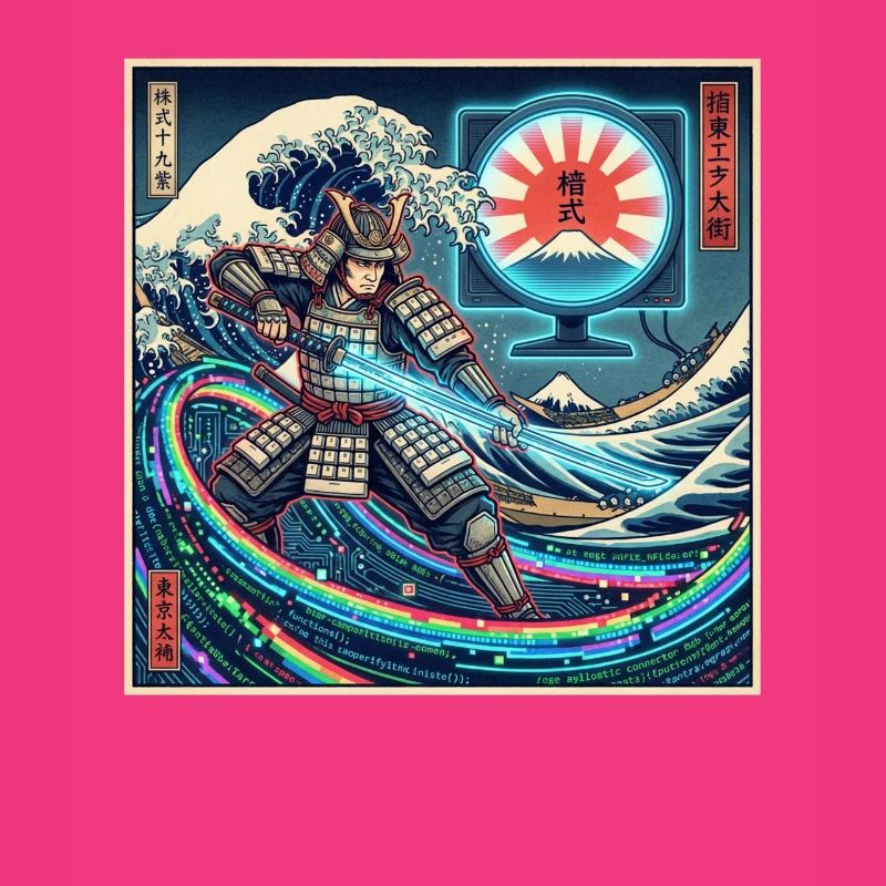 Cyber Samurai 模式 devant les vagues et Fuji