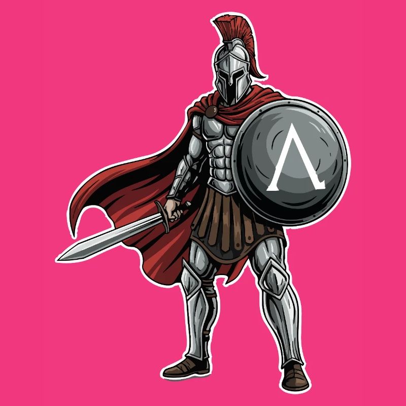 Hoplitisches Spartanisches Lambda-Schild-Schwert-Maskottchen