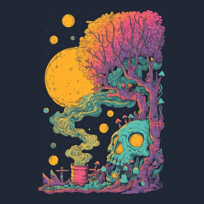 Psychedelischer Baumskull im Kosmos