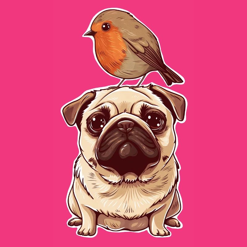 Mops mit Vogel