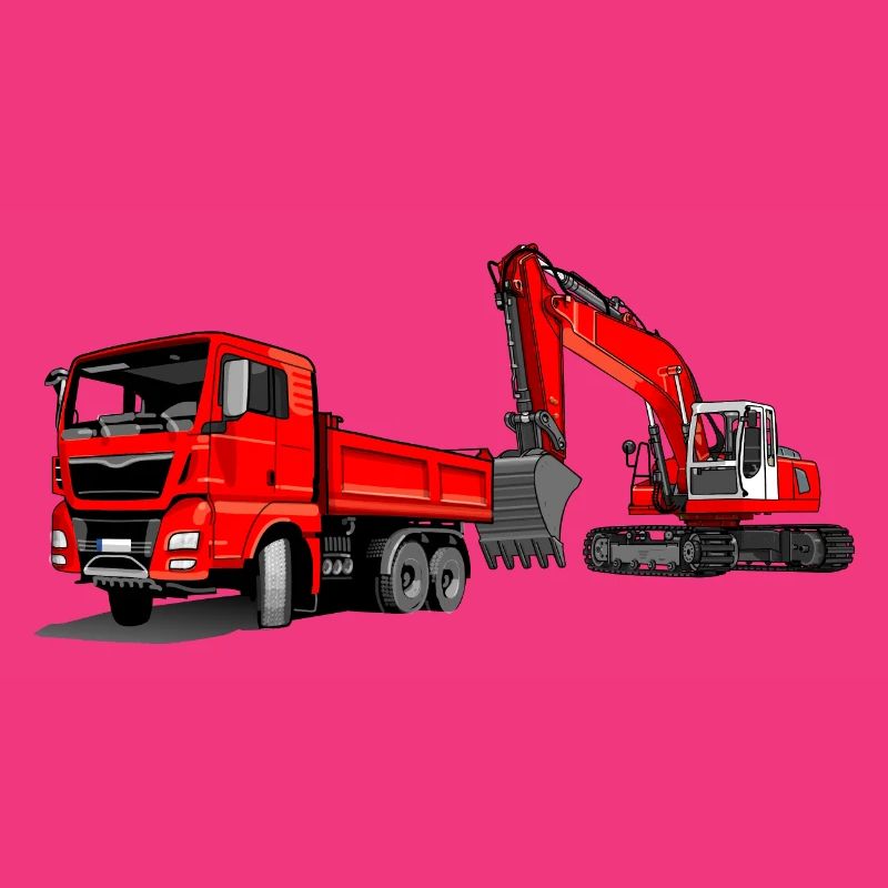 Baustelle mit Bagger und Kipplaster