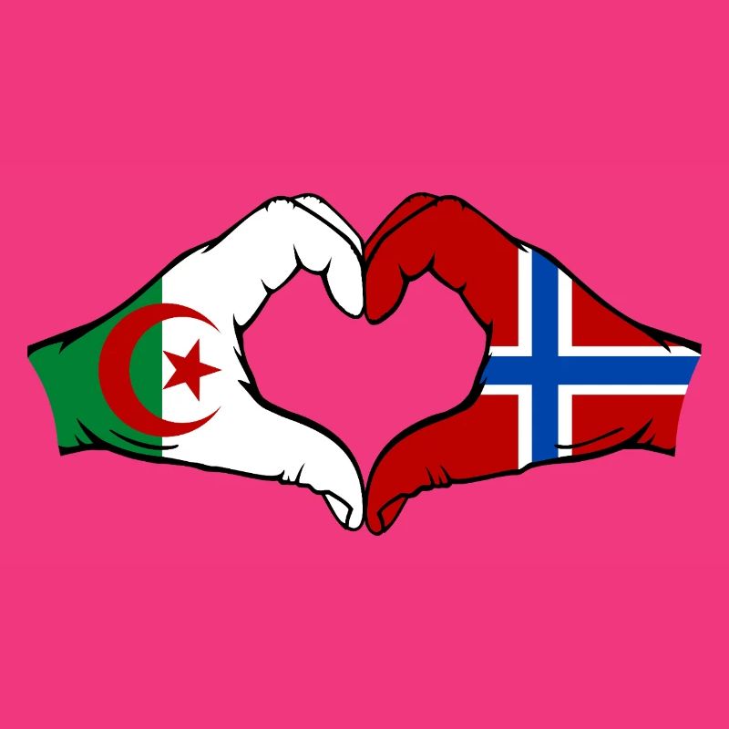 Algeria Norway Flag Hands Heart Shape