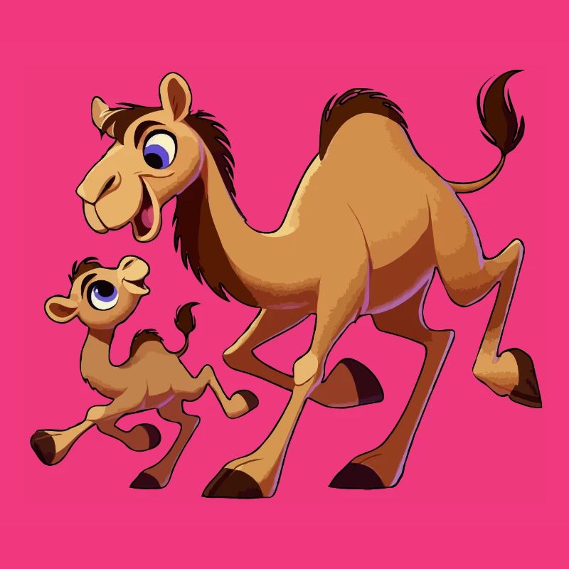 Kamelmutter mit herumtollendem Kind