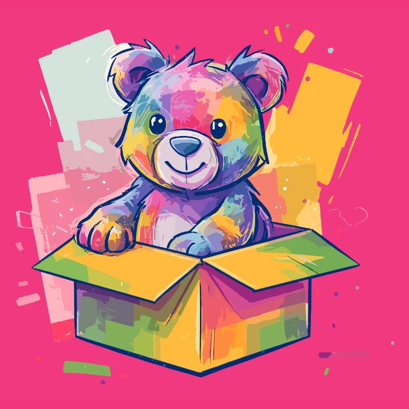 Regenbogenbär im Karton