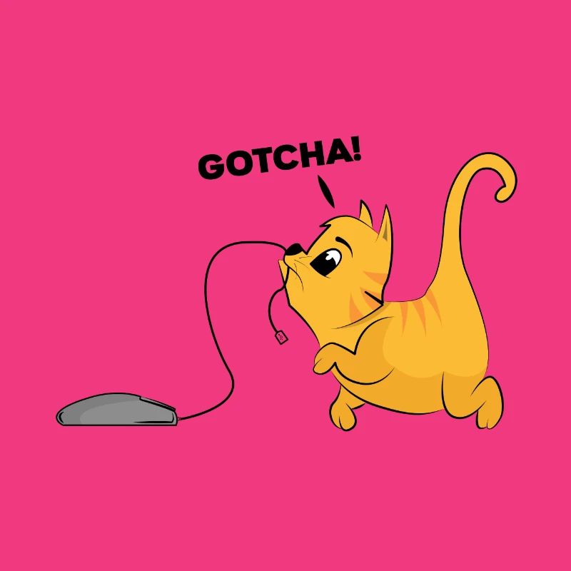 Cat catches computer mouse gift kitten