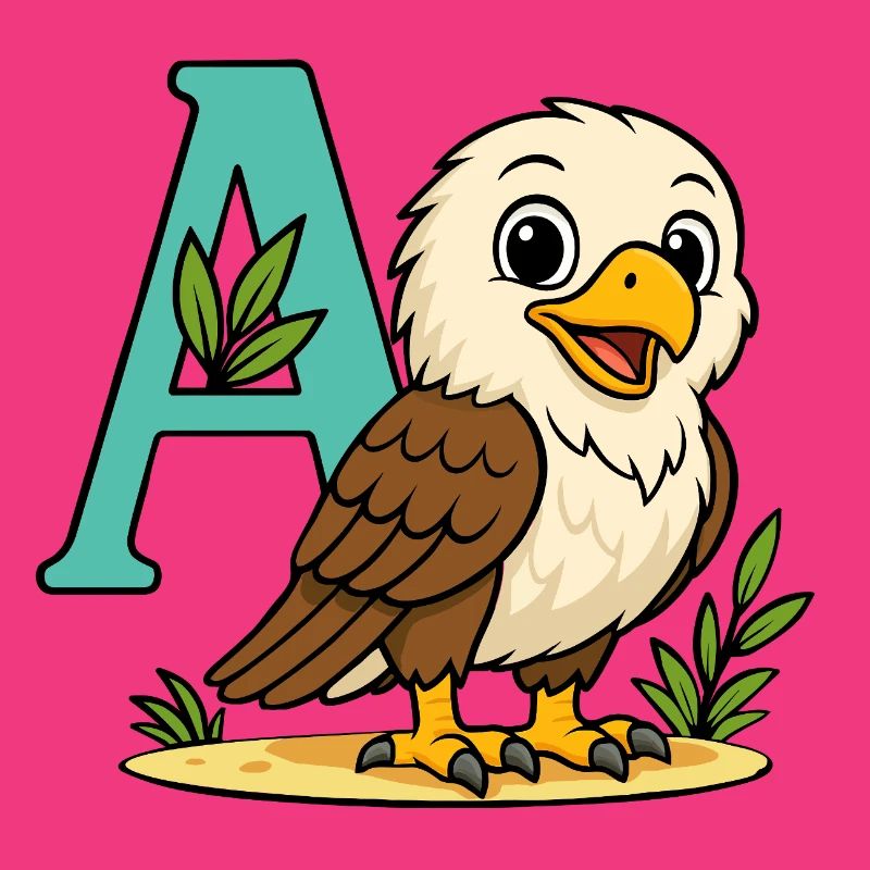 Aigle mignon avec initiale A et feuillage