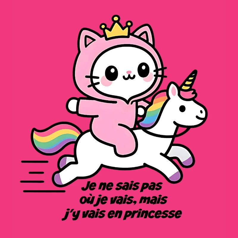 Rosa Katze auf Regenbogen-Einhorn