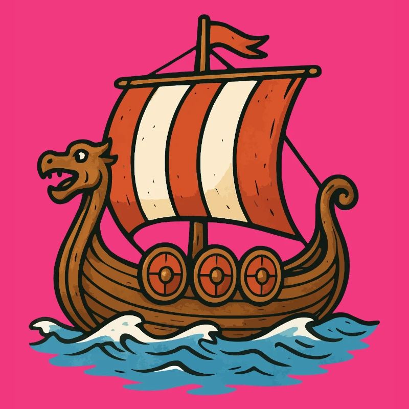 Wikingerboot mit rotem Segel