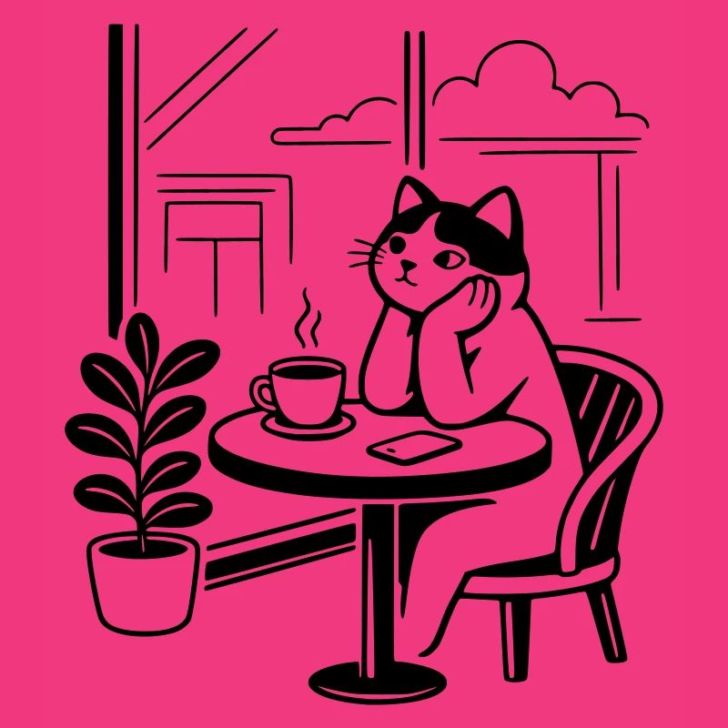 Nachdenkliche Katze Café