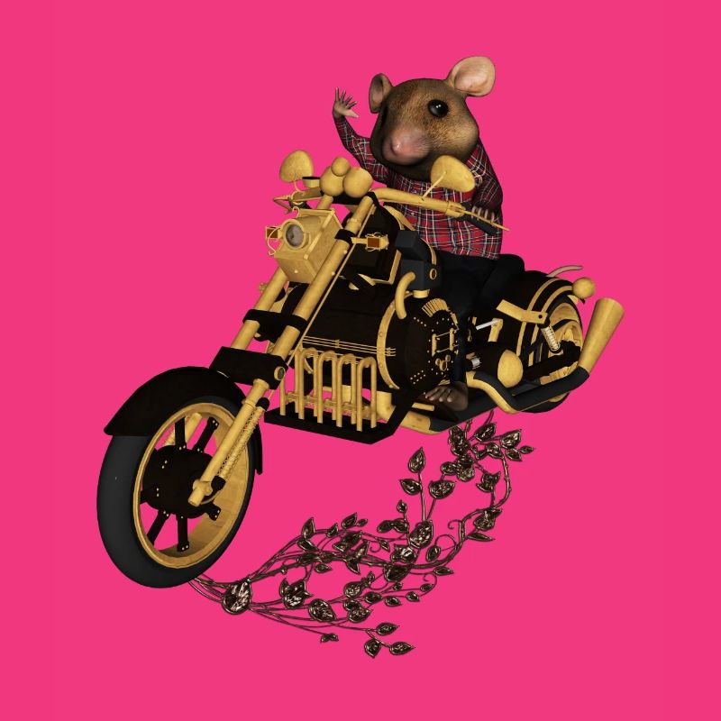 Pattern, funny mouse on a motorcycle