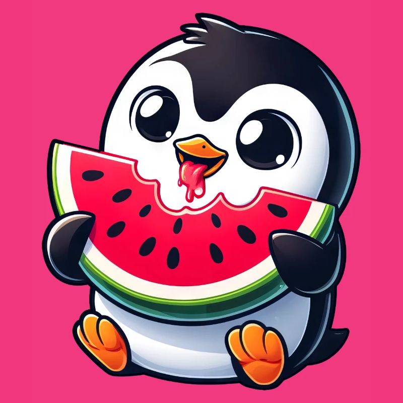 Pingouin avec dessin animé de pastèque