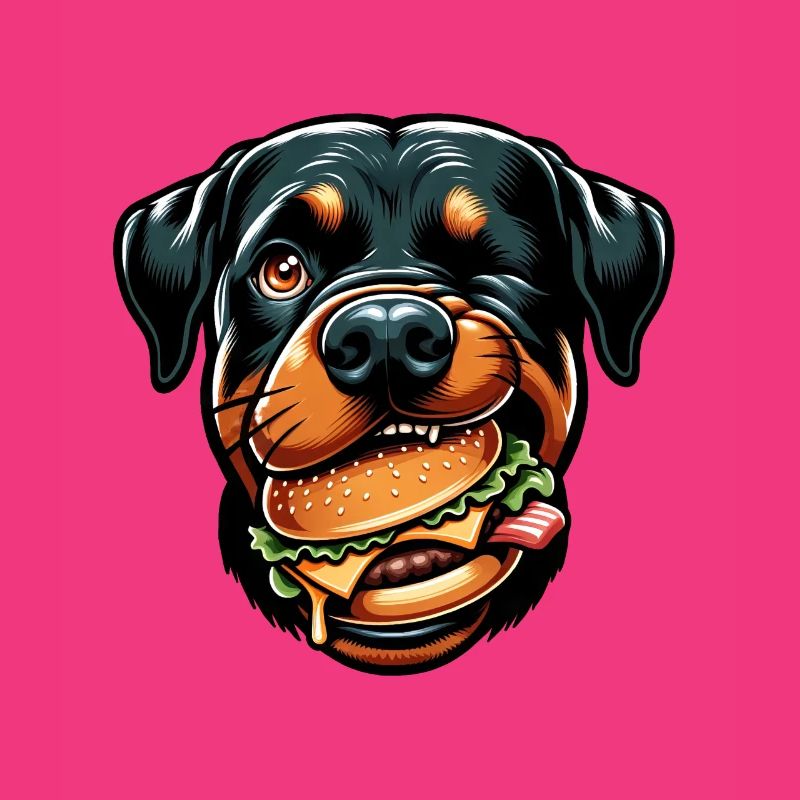Rottweiler mit Hamburger Cheeseburger