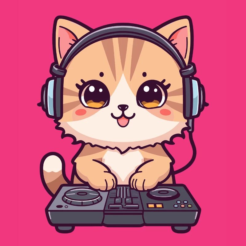 Katze als DJ mit Kopfhörer