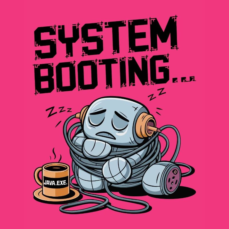 Sleepy Robot Booting with Java.exe Coffee – Funny