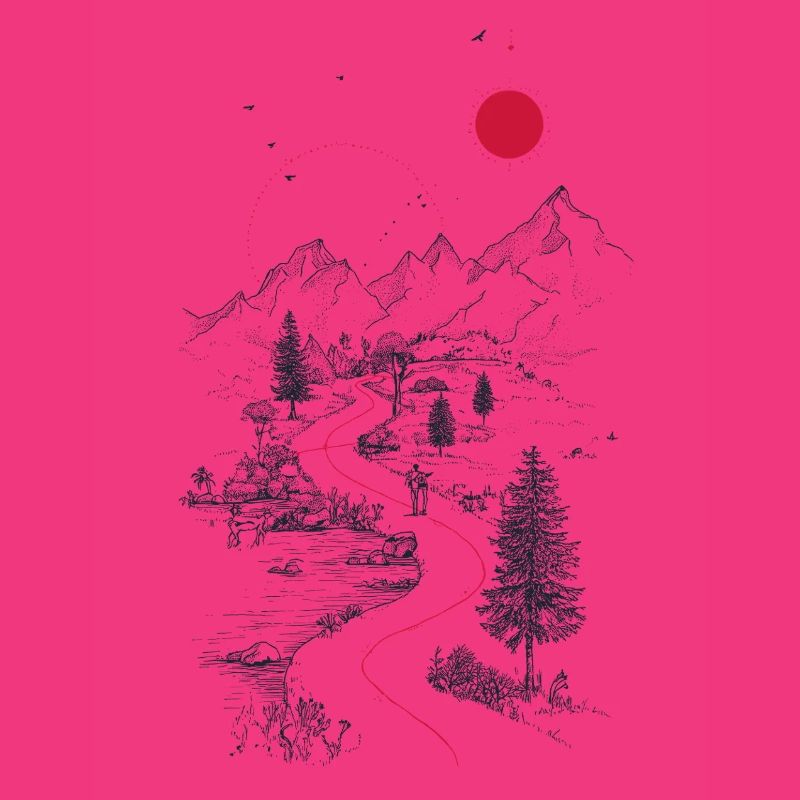 Roter Pfad durch Berglandschaft