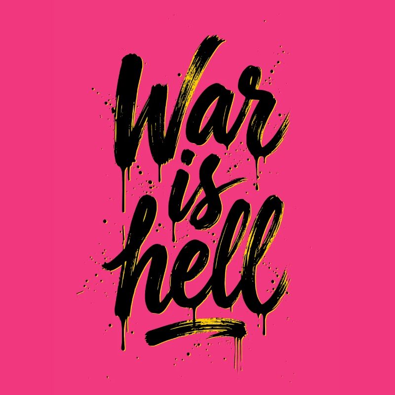 Yellow Graffiti Brush Script on Black War is hell