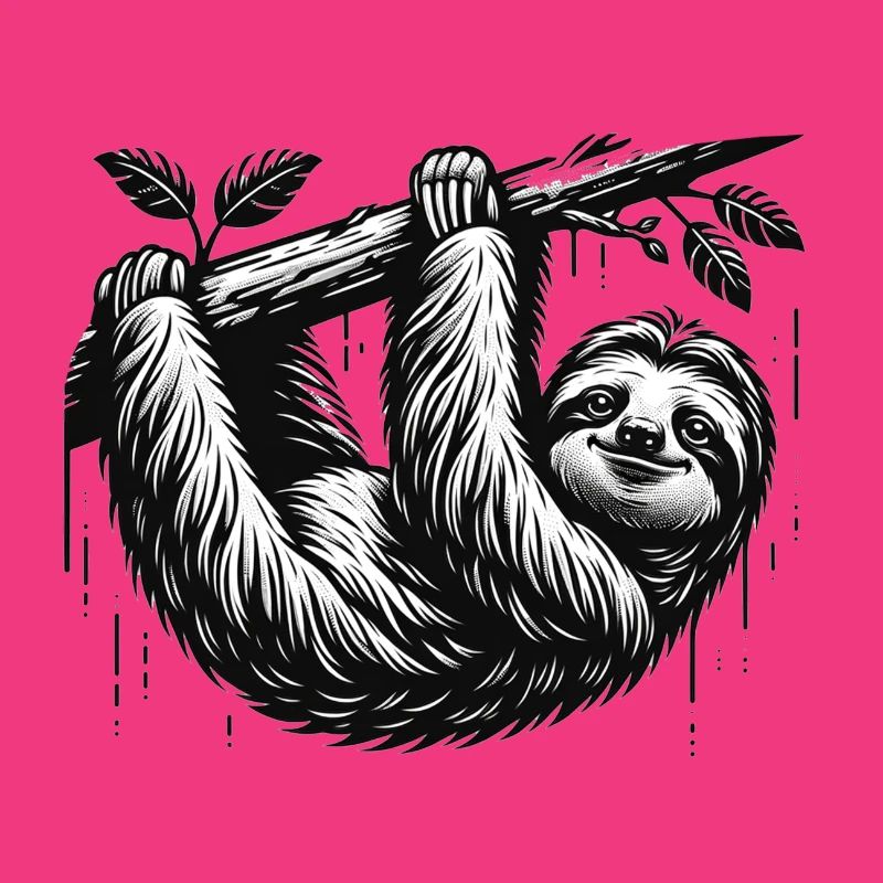 A sloth hangs from the tree