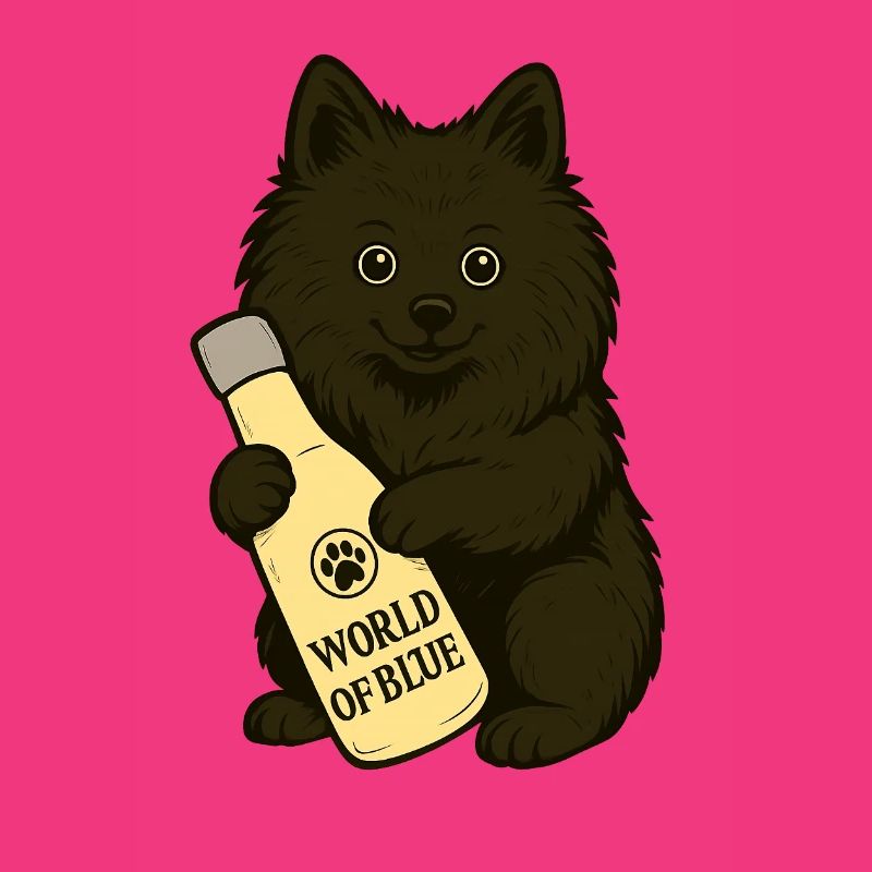 Niedlicher Spitz (Hund) mit Flasche