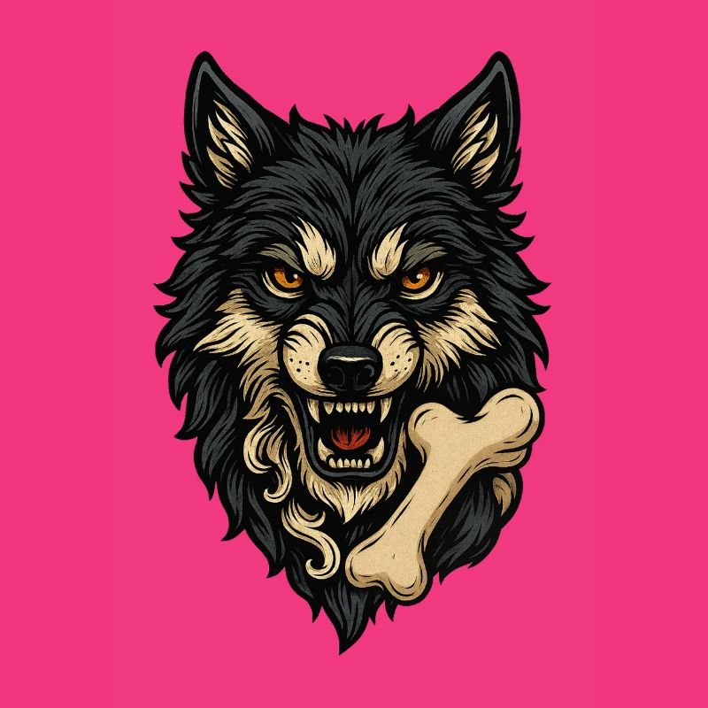 Wolf Attack: Wolf's Head with Bone