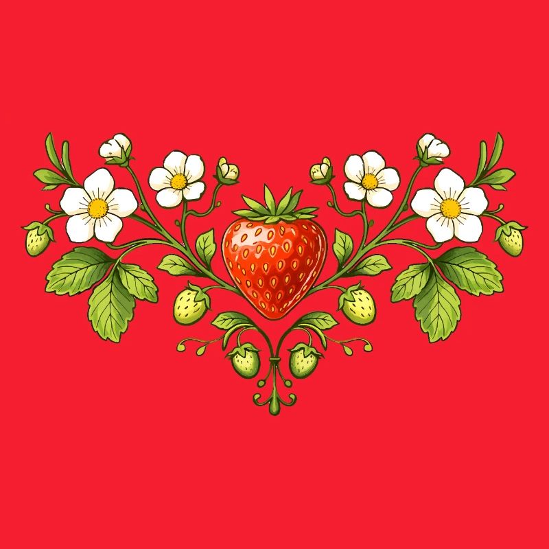 Erdbeer Ornament mit Blüten 