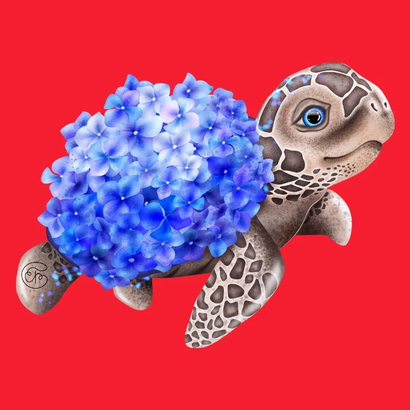 Schildkröte mit Hydrangea Hortensien