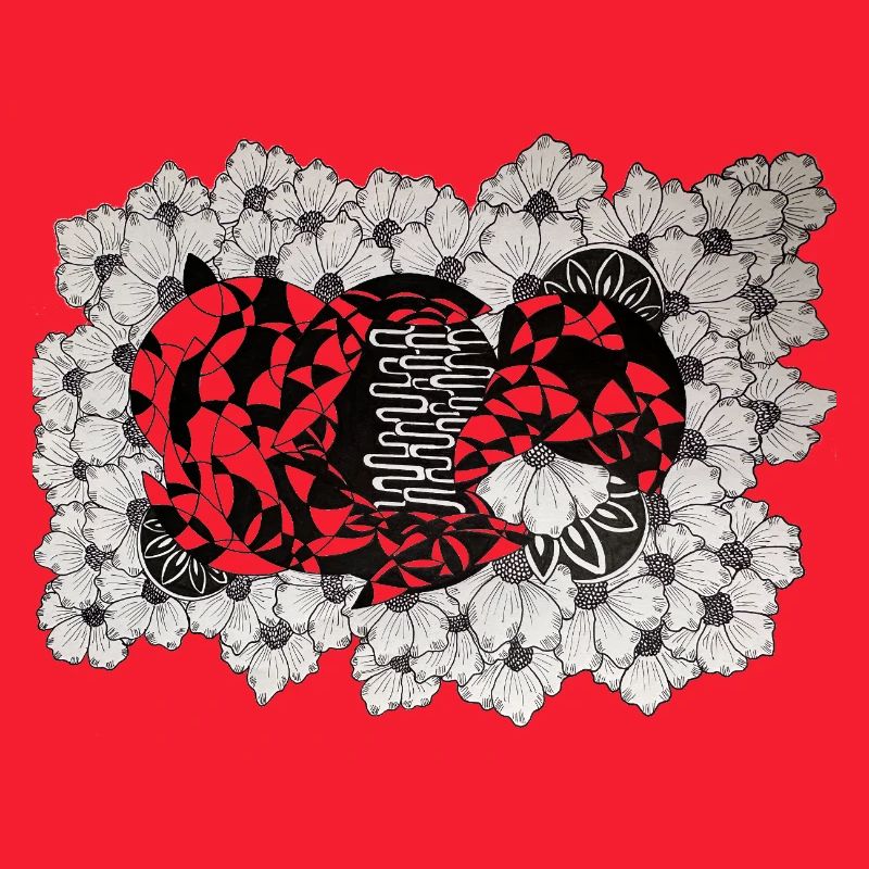 Black Flower Lines Pattern