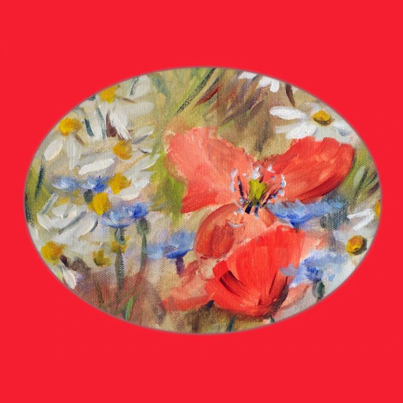 Rote Mohn- und Gänseblümchen-Wiesen-Malerei