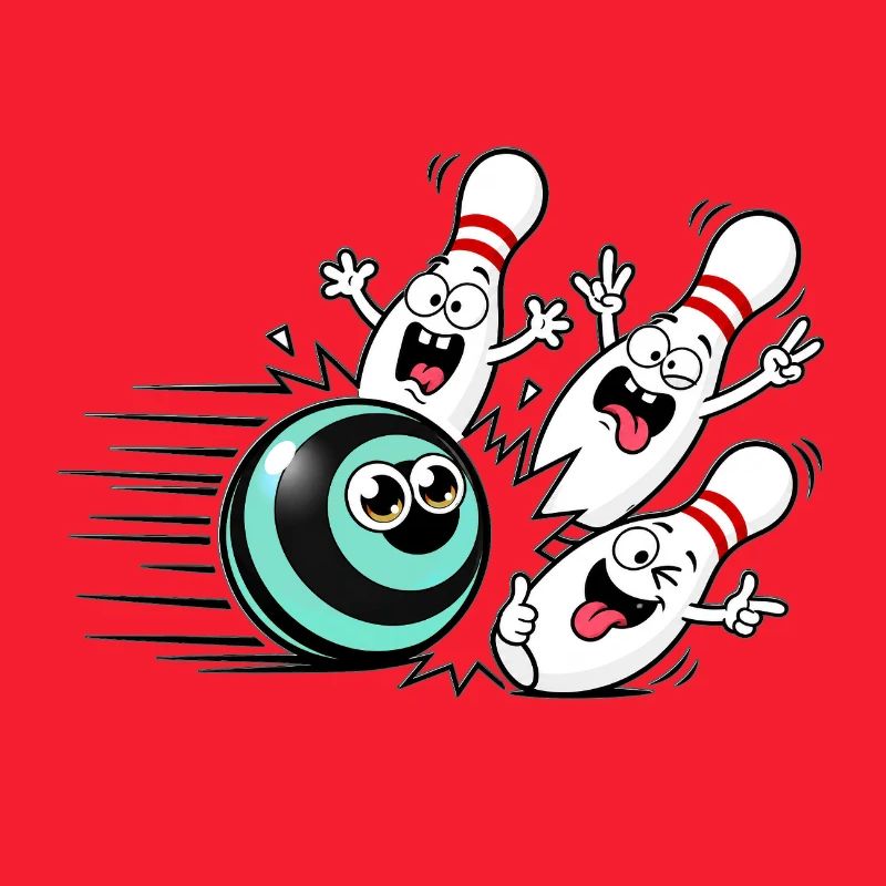 Lebendige Bowlingball mit frechen Pins