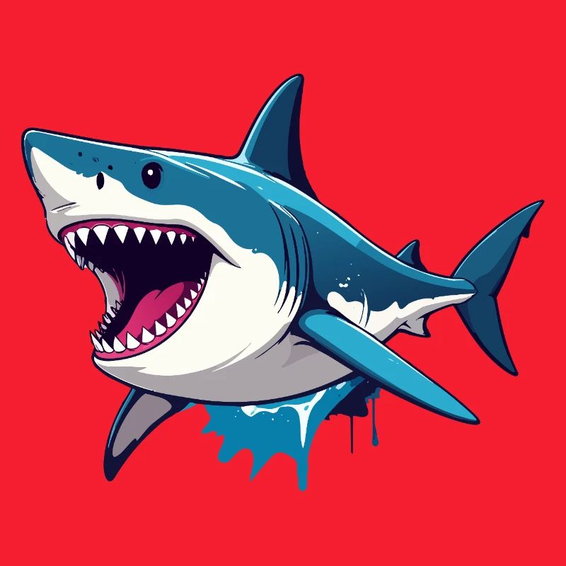 Cheerful Great White Shark Spritz Effect Maritime Motif