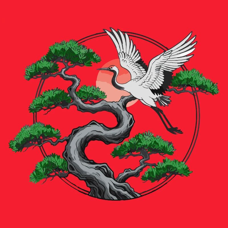Cranes & Twisted Pine Tree