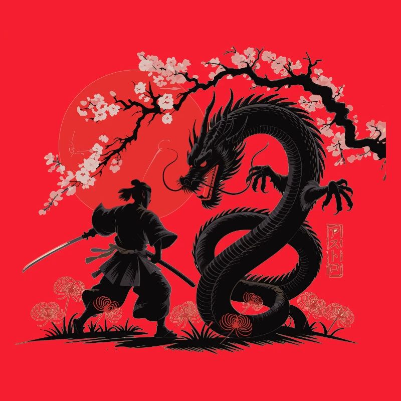 Samurai vs Drache Shirt Drachenkampf