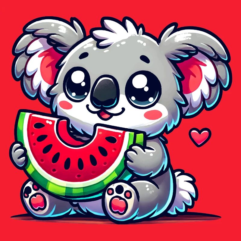 L’adorable koala déguste un morceau de pastèque