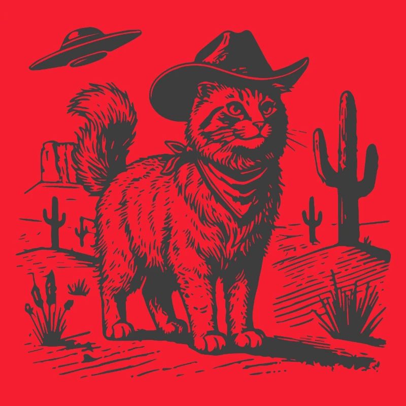 Cowboy-Katze in der Sci-Fi-Wüste