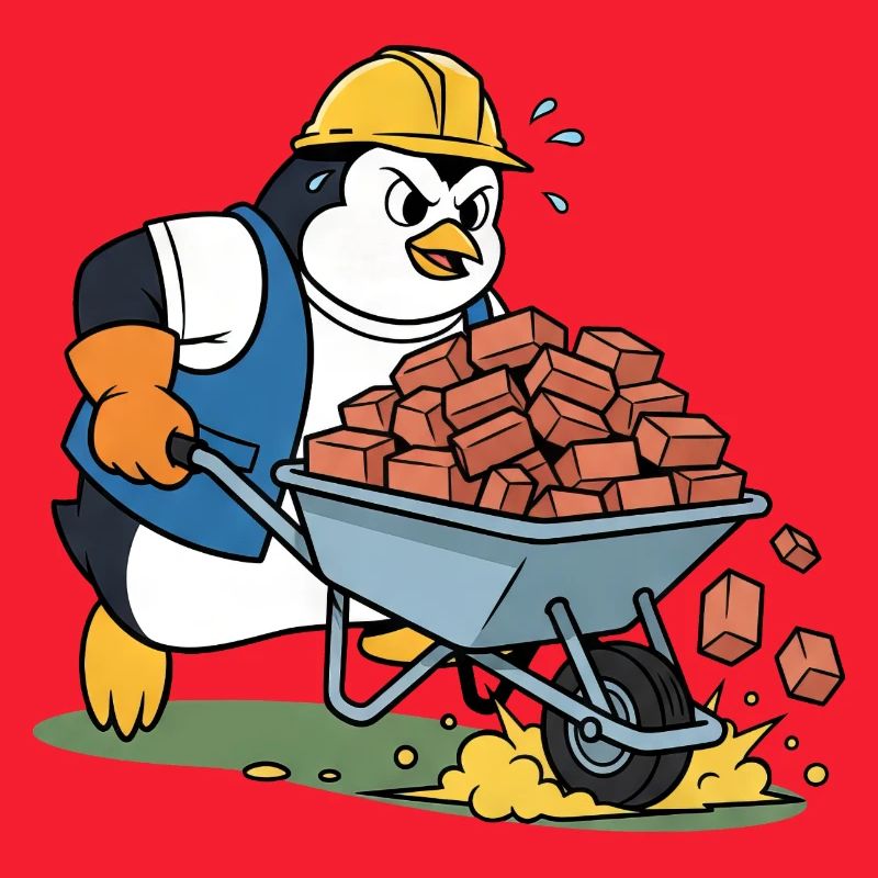 Süßer Pinguin Handwerker Bauarbeiter Baustelle