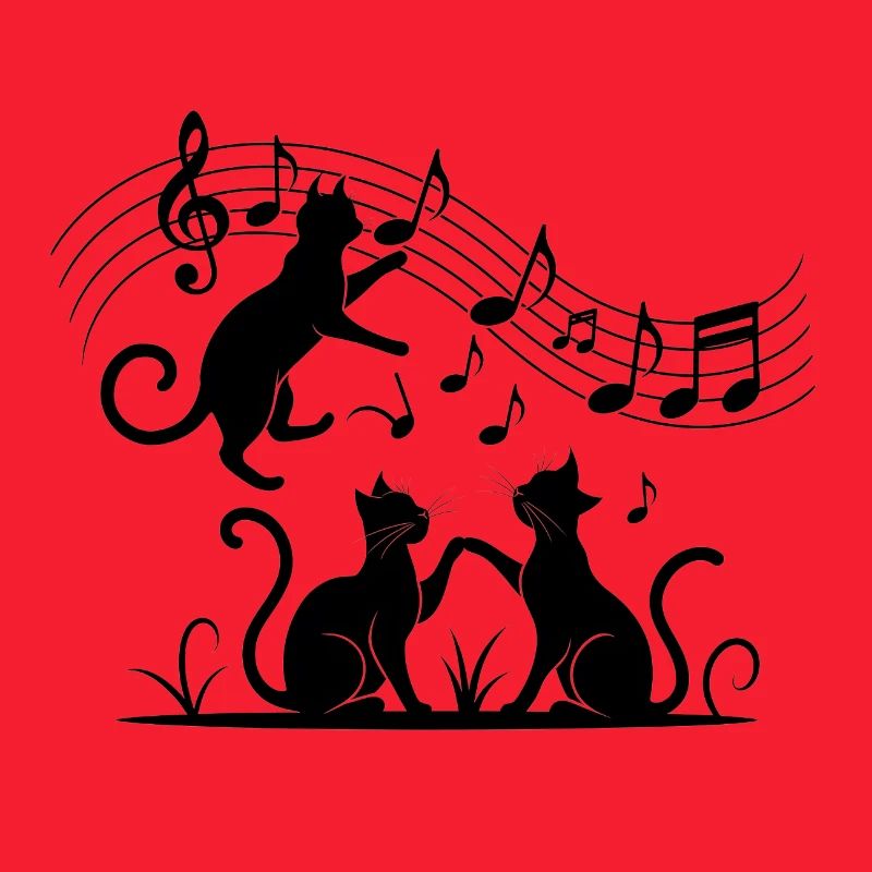 Black cats pattern playing with musical note