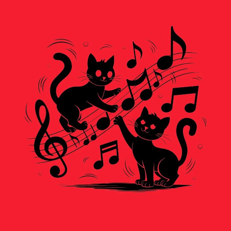 Black cats pattern playing with musical note