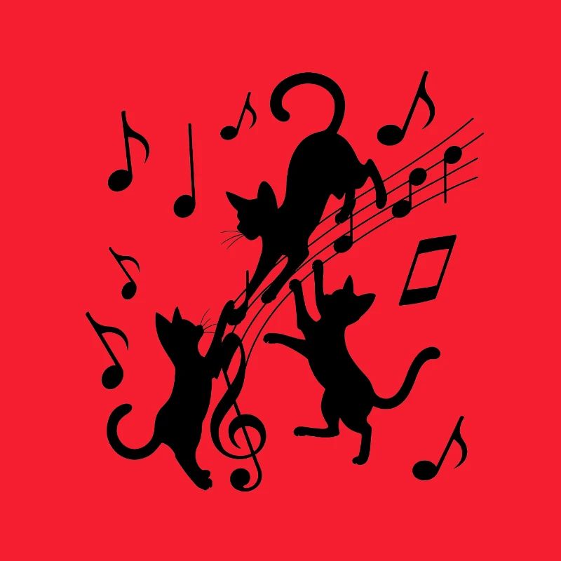 Black cats pattern playing with musical note