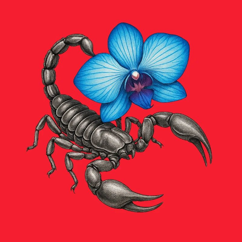 Scorpion avec orchidée bleue
