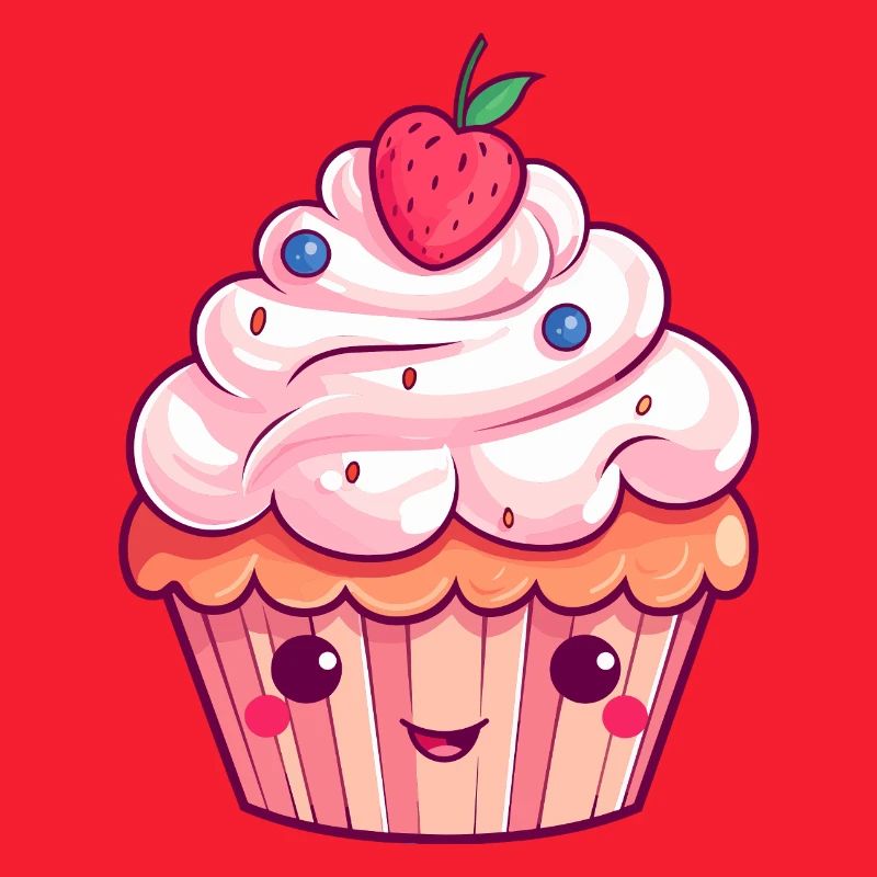 Kawaii Erdbeer Cupcake Illustration