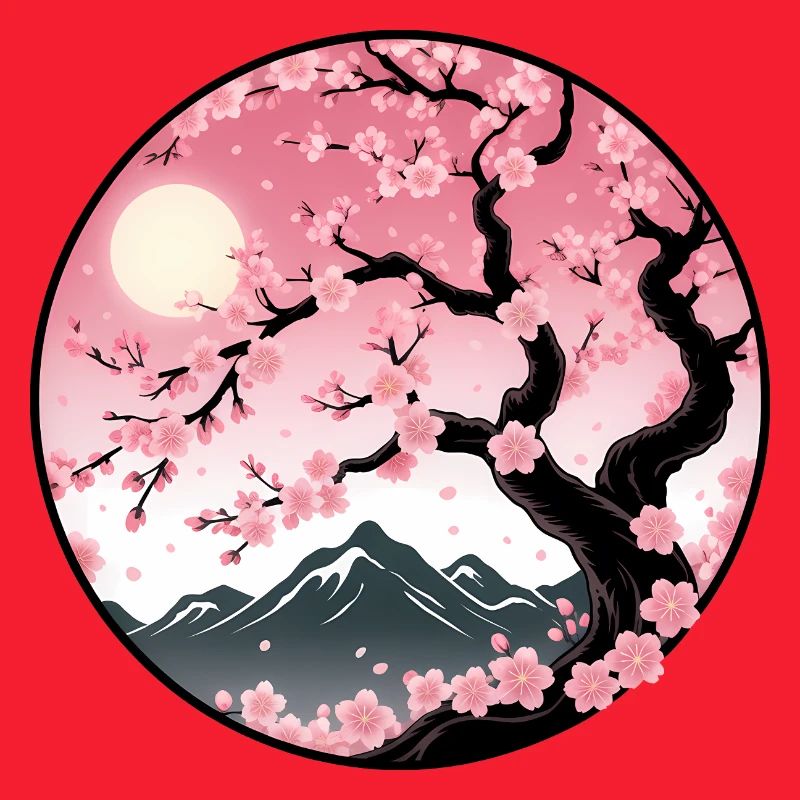 Kirschblüten-Berglandschaft