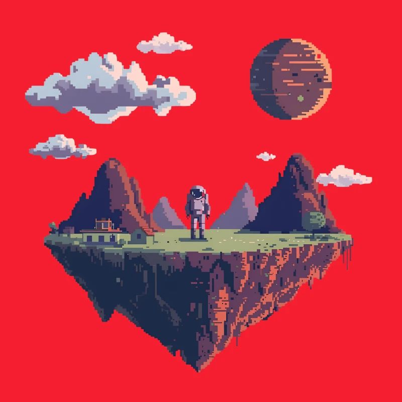 8-Bit Pixel Astronaut auf Schwebender Insel