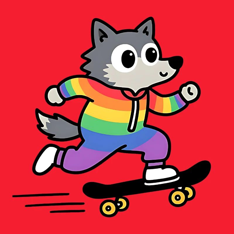 Regenbogen Wolf Schlittschuh