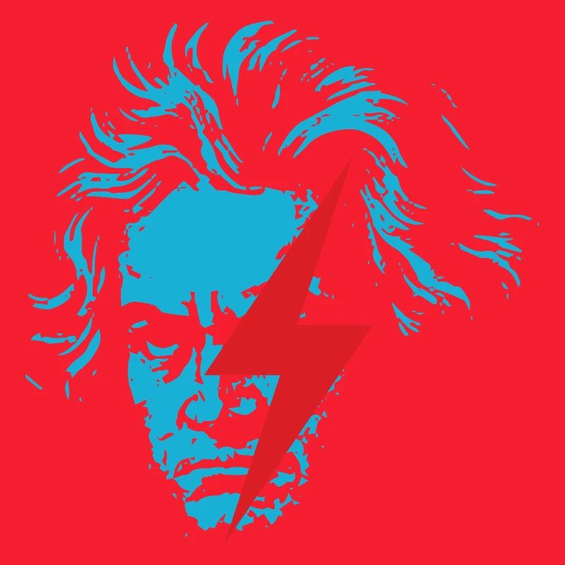 Blue Beethoven face with Red Lightning