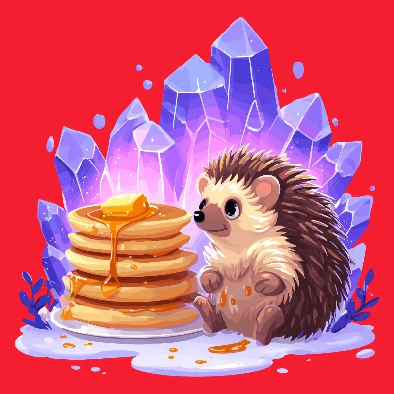 Igel mit Pfannkuchen und Kristallen