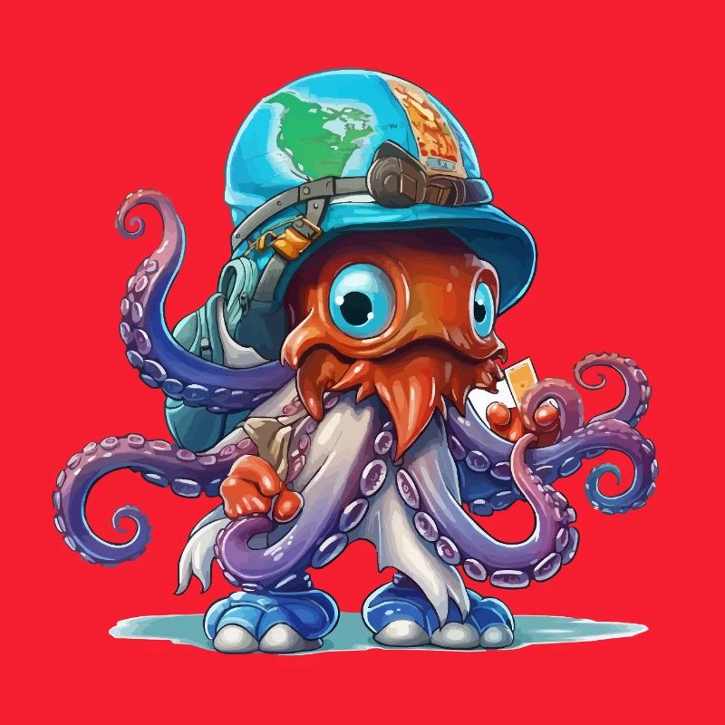 Oktopus Entdecker mit Weltkartenhelm